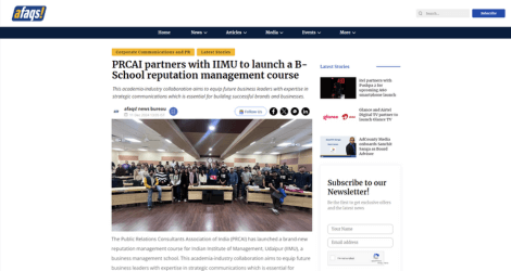  PRCAI partners with IIMU to launch a B-School reputation management course  