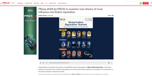 PRana 2026 by PRCAI to examine new drivers of trust, influence and India’s reputation