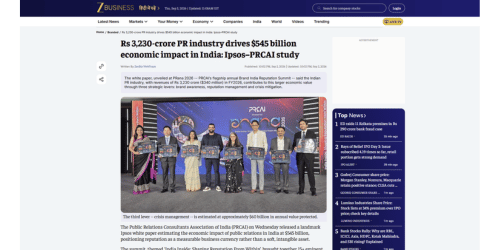 Rs 3,230-crore PR industry drives $545 billion economic impact in India: Ipsos–PRCAI study